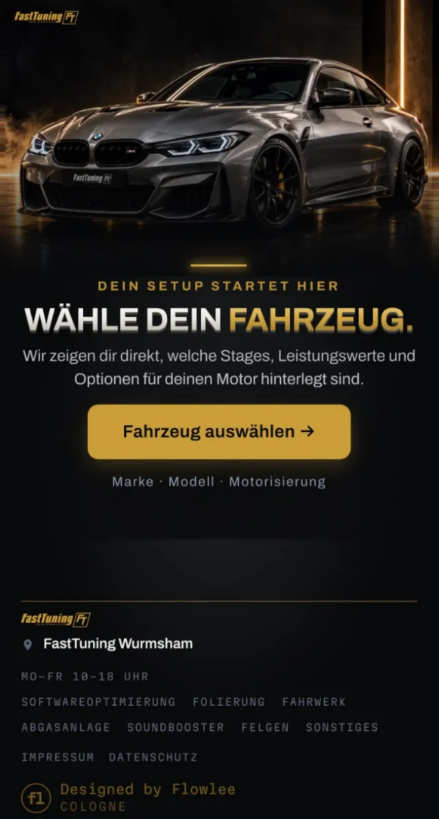 Derselbe Konfigurator auf dem Smartphone; auf dem Handy mit Ergebnis: BMW M4 Competition, mit Stage 1 650 statt 510 PS und 780 statt 650 Nm